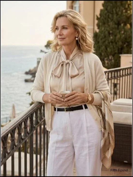 Long Sleeve Satin Blouse with Bow Tie High Neck Dressy Casual Top - Picture 3 of 7